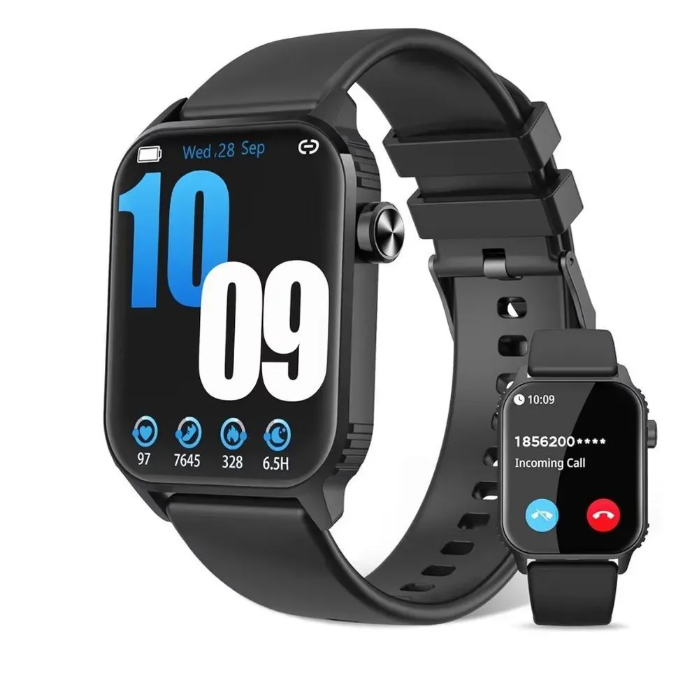 Black Smartwatch with Large HD Display and Bluetooth Calling